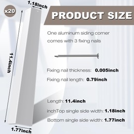 Therwen 20 Pcs 1.18 Inches x 1.77 Inches x 11.5 Inches Aluminum Siding Corners with 60 Pcs 0.79'' Nails Included Siding Building Material Tools