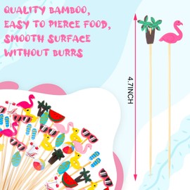 Irenare Summer Pool Beach Cocktail Picks Assorted Picks Tropical Cocktail Bamboo Flamingo Backdrop Ball Slipper Handmade Toothpicks for Appetizers Food Drinks Luau Hawaii Beach Party(600 Pcs)