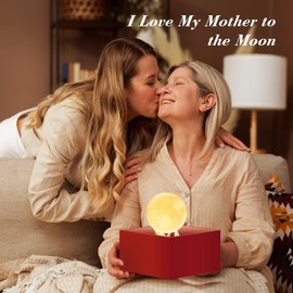 Mydethun 3.5 Inch 3D Moon Lamp – Mood Lighting with Ceramic Base, Dual-Color White/Warm Yellow, Touch-Dimmable LED Night Light, Gift for Mom, Portable Size for Bedside Decor or Kids Room