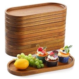Hyuetrsa 12 Pcs Solid Acacia Wood Serving Trays, 10 Inch Rectangular Wooden Serving Platter Oval Wooden Plates Wood Cheese Plate Acacia Cheese Board for Charcuterie essert Snack Bread Fruit Appetizer