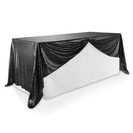 Lann's Linens 60" x 102" Black Sequin Tablecloth, Sparkly Rectangle Table Cloth for Wedding, Party, Banquet