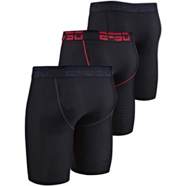 DEVOPS Men's Perfomance Cool Dry Mesh Underwear Boxer Trunk 9-inch Brief (3 Pack) (X-Large, Black-Black-Black)