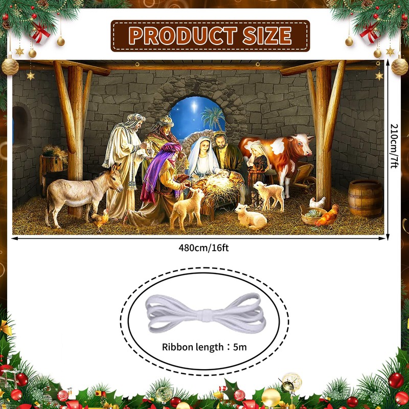 Ratoyal Christmas Nativity Garage Door Banner 16 x 7 ft,