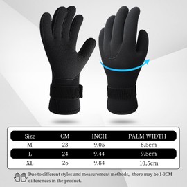 Cleminsta Diving Gloves, 3 mm, Neoprene Gloves for Fishing, Diving, XL, Black, Thermal Gloves with Elastic Adjustable Wrist for Swimming, Surfing, Snorkelling, Fishing