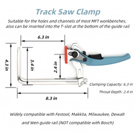 2 Pack Track Saw Clamps Compatible with Festool, Quick Release Ratchet Track Saw Guide Rail Clamp for Woodworking, T-Track Wood Clamps for MFT Table & Guide Rail System