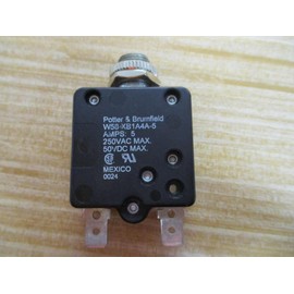 POTTER & BRUMFIELD W58-XB1A4A-5 5 AMP, 6-30 Seconds Trip TIME, Circuit Breaker, 1 Pole, Push-to-Reset Actuator, Thermal Overload, W58 Series, 250/50 VAC/VDC, Chassis Rear Mount