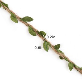 Natural Jute Twine, Creative Burlap Leaf Ribbon 5MM with Artificial Green Leaves, Perfect Braided Decorated Vine for Art & Crafting Home Packing Decoration and Any Party Decoration