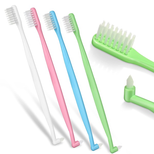 4 Pieces Tufted Toothbrush Brace Toothbrush Double Ended V-Trim Bristles Toothbrush Soft Trim Toothbrush Single Tufted Toothbrush for Braces Detail Cleaning