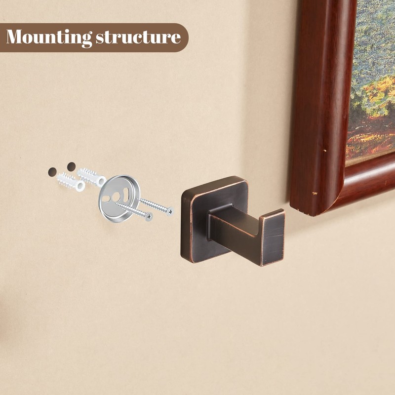 FORBATH Bronze Towel Hooks，Bathrooms Coat Hooks Wall Mounted，Oil Rubbed Square