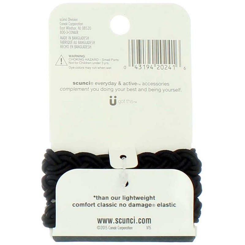Scunci Everyday and Active 3-Strand Braided Elastics , No Damage,