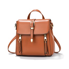 NICOLE & DORIS Small Backpacks for Women Mini Rucksack Cute Backpacks Handbag PU Leather Girls Ladies Daypack Multifunctional Shoulder Bag Flap Crossbody Bag Brown