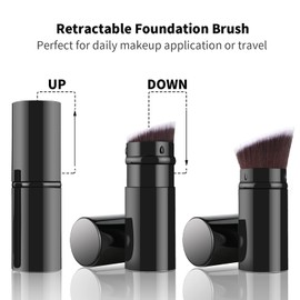Falliny Retractable Makeup Brush, Angled Liquid Foundation Brush, Travel Kabuki Powder Makeup Brush with Cover, Perfect for Blending Liquids, Cream or Flawless Powder Cosmetics