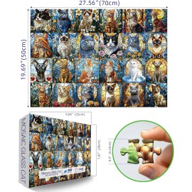 Blueforest 1000 Piece Puzzle for Adults - Stained Glass Cats Mosaic