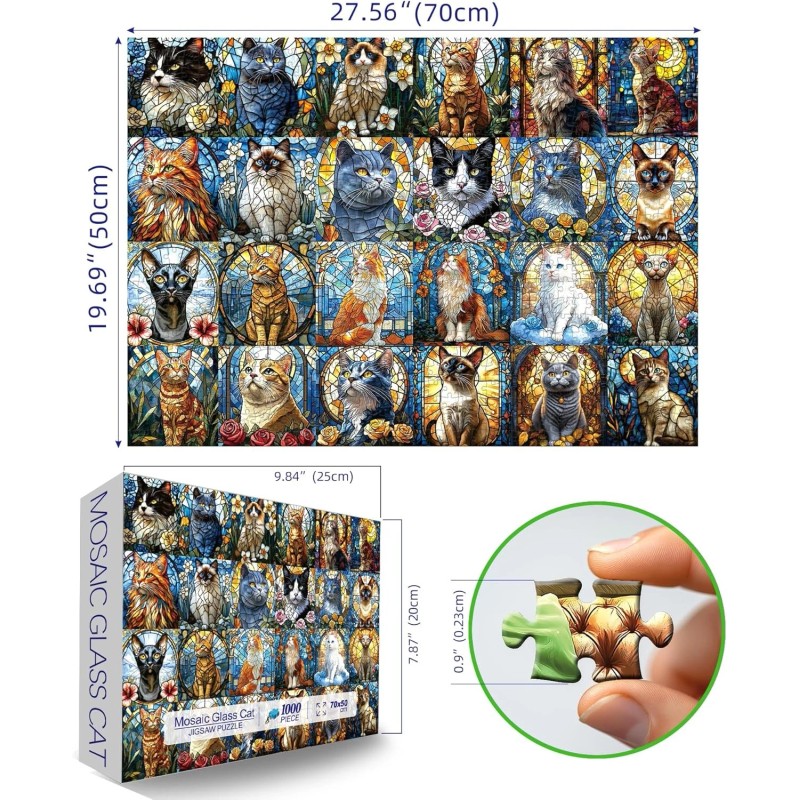 Blueforest 1000 Piece Puzzle for Adults - Stained Glass Cats