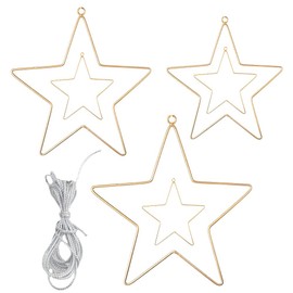 Pack of 6 Metal Ring Stars, Wire Stars, 10/20/25/30 cm, Metal Frame Star, Metal Star, Wire Star, Wire Stars, Metal Star Christmas Decoration with 5 m Jute String (Golden)