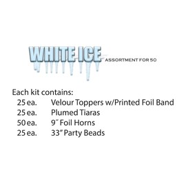 Beistle Ice Assortment for 50 People New Year’s Eve Party Supplies Photo Booth Props – Hats, Tiaras, Noisemakers, Necklaces, One Size, White/Silver