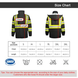 ZUJA High Visibility Safety Jacket and Pants ANSI/ISEA Standard Reflective Jacket Pocket and Zipper(Black Rain Suit,M)