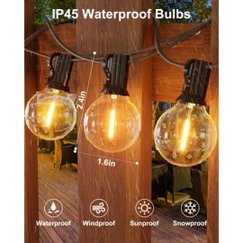 GLUROO 200FT(100FT*2PC) Outdoor String Lights, G40 LED Patio Lights with 100+4 Bulbs, Waterproof Shatterproof Dimmable Globe Hanging Outdoor Patio Lights Cafe, Bistro Outside Lights for Patio