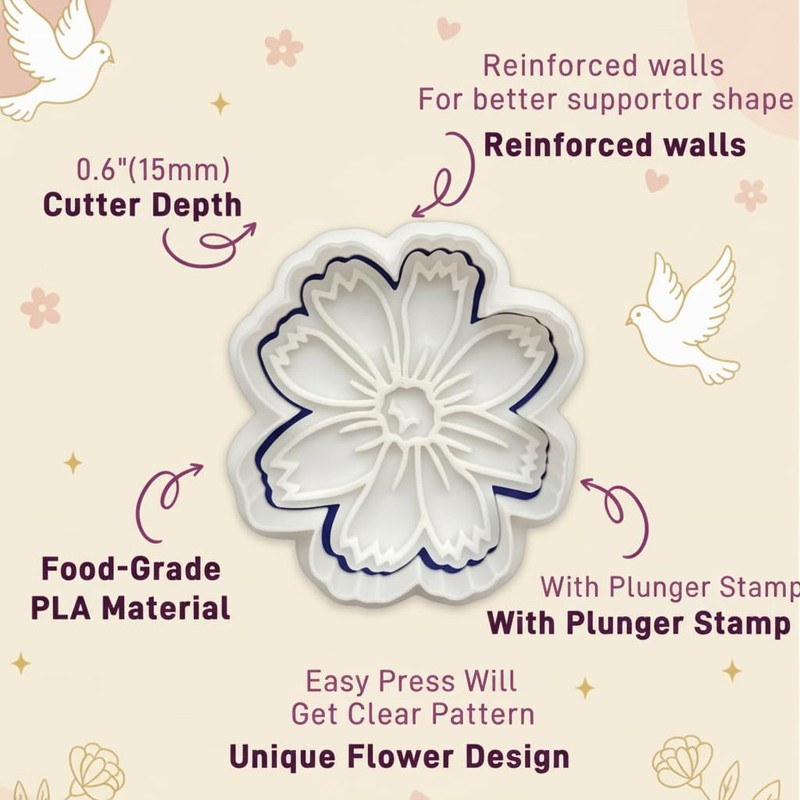 Flower Cookie Cutters Butterfly with Plunger Stamps Handle Detailed 3.5"