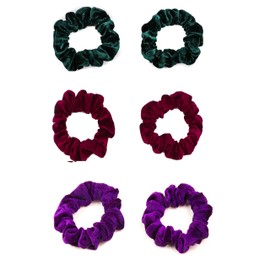 Mytoptrendz® 6 pcs Set Assorted Colour Skinny Hair Scrunchies Velvet Hair Ties Ponytail Holder For Kids Girls Women (Trio Assorted Colour Green, Burgundy, Purple)