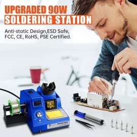 TOAUTO Digital Soldering Iron Station Kit SMD Rework Welder Kit Variable Temperature US - 90W Blue Soldering Iron Station