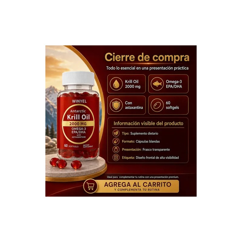 Aceite Krill Premium Omega 3 En Cápsulas Blandas Uso Diario