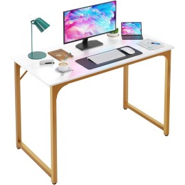 BestOffice 39 inch Home Office Gaming Desk Modren Simple Style PC Wood and Metal Desk Works - Gold