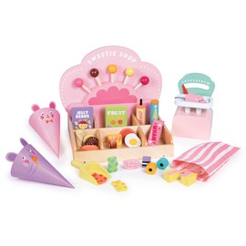 Tender Leaf Toys - Sweetie Pic’n’Mix Shop - Colorful Wood Retro-Style Candy Shop Play Set for Kids - Includes Candy, Scoop, Scale, and Bag - Encourages Imaginative Play and Social Skills - Age 3+