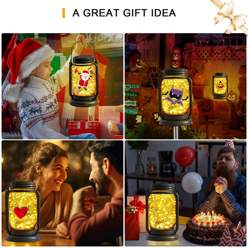 YJFWAL 4 Pack Solar Lantern Lights Warm White+4 Pack Solar