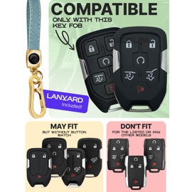 for Chevy Suburban Key Fob Cover and Leather Keychain - TPU Key Case for GMC Acadia Sierra Tahoe Terrain Yukon - 2014-2023 Keyfob Cover for Silverado HYQ1AA - Blue and Gold