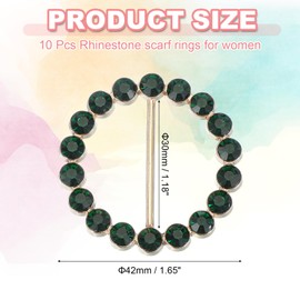PATIKIL 10 Pcs Silk Scarf Ring Clip Bling Rhinestone T-Shirt Clips Tie Waist Knotted Buckle Rings Metal Circle Buckles for Women Fashion Scarves Hat Decor Wrap Holders, Green