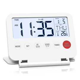 ORIA Digital Travel Alarm Clock, Battery Operated LCD Desk Clock, Small Foldable Digital Clock with Backlight, Snooze, Date, Temp, for Travel Bedside Office