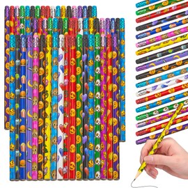 Playbees Emoticon No 2 Pencils for Kids - 72 Pack Bulk Kids Pencils #2 with Erasers - Assorted Smiley Birthday Party Favors, Classroom Prizes, Goody Bag Stuffers, Teacher's Educational Supplies
