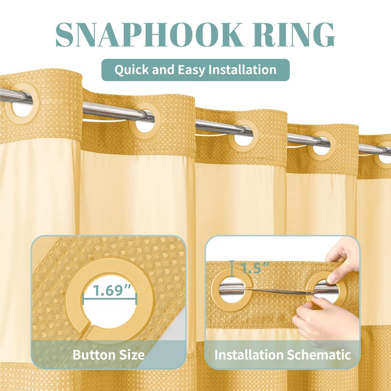 eachope Gold No Hook Waffle Weave Shower Curtain with snap-in