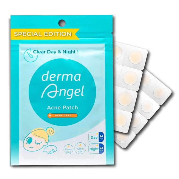 DermaAngel Ultra Invisible Acne Patches, Pimple Patches, Hydrocolloid Acne Patches, Zit Patches, Hydrocolloid Bandages, Acne Spot Treatment - Day & Night Use 48 Pieces 2 Sizes