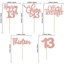 Paquete de 30 adornos para magdalenas de 13 cumpleaños, oro rosa con purpurina, 13 regalos oficiales para adolescentes a 13 años de edad, cumpleaños para 13 cumpleaños, aniversario, fiesta, decoración