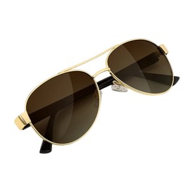 FEISEDY Classic Retro 70s Polarized Pilot Sunglasses for Men Women Driving UV400 Protection B4109, Gold Frame/Brown Lenses, 60mm