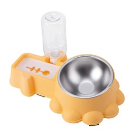 Double Set of Bowl and Water Bowl, Stainless Steel Bowl for Dogs and Cats with Water Bottle for Small and Medium Dogs and Also for Cats with Gift Accessory. (YELLOW)