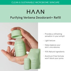 HAAN Desodorante natural para mujeres y hombres (1.4 fl. oz.) + recarga de verbena purificante (4 fl. oz.) con protección contra el mal olor las 24 horas | Desodorante vegano, equilibra tu piel | Si