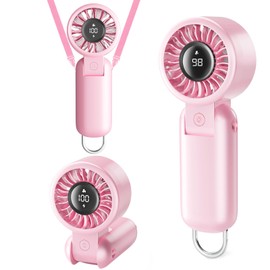 U UZOPI Portable Handheld Fan, 3-in-1 Foldable Mini Personal Desk Fan with LED Display, 5 Speeds, Neck Lanyard, USB Rechargeable, Strong Airflow, Pocket Design for Travel/Summer/Concerts/Lash