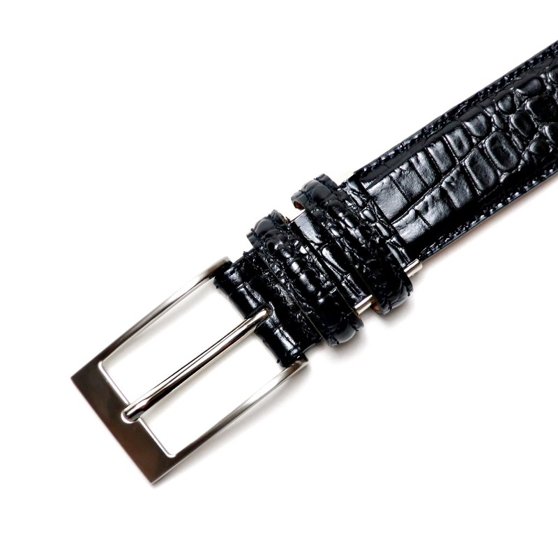 COXSWAIN CW20203-19 Men's Genuine Leather Belt, Black, Crocodile Pattern, 1.2