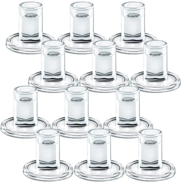 AGLARY 12pcs Taper Candle Holders, Glass Crystal Candlestick Holders Bulk, Clear Candle Holders for Dining Table Centerpiece