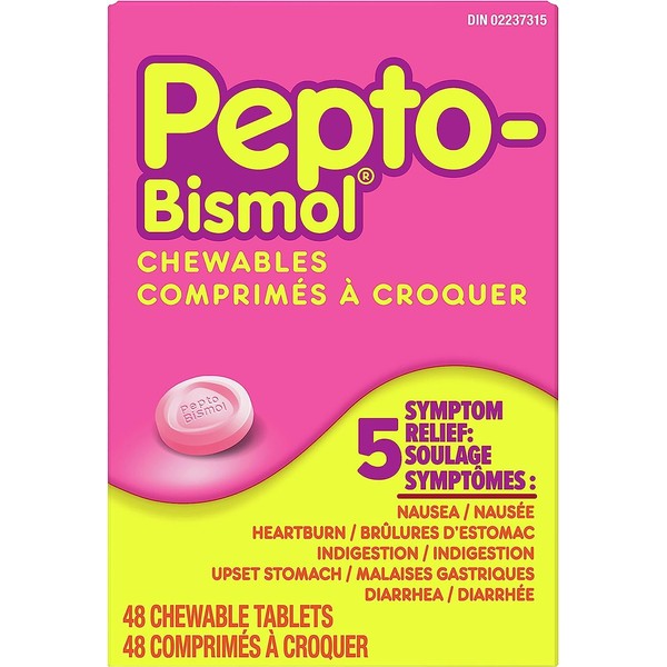 Pepto Bismol Chewables, Upset Stomach Relief, Diarrhea Relief, Heartburn, Nausea,