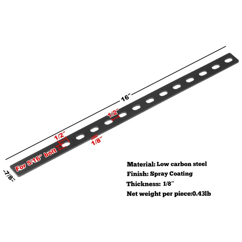 GBGS 4 Pack 16" Black Mending Plate,Slotted Flat Bar Brackets,1/8"
