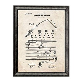 Fishing Rod Patent Art Old Look Print in a Black Wood Frame (11" x 14") M12216