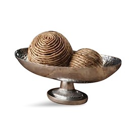 IHI EST. 1986 India Handicrafts 13520 Oval Hammered Texture with Pedestal Base Silver Tone 15 Inch Aluminum Fruit Bowl Basket