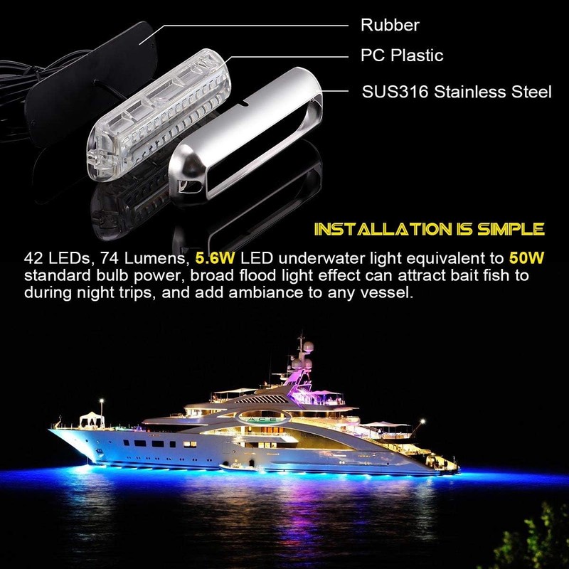 Kawell 42 LED Boat Lights - Waterproof IP68 Stainless Steel