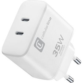 Cellularline | Dual Charger 35W | Power Delivery 35W Netzwerk-Ladegerät mit Dual-USB-C-Anschluss - Laden Sie bis zu 2 Apple-Geräte gleichzeitig - Weiß