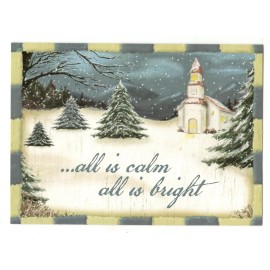 Gem Stone CHRISTMAS TREE AND CHURCH Gem Stone Christmas Greeting Card New w/ Envelope MG36