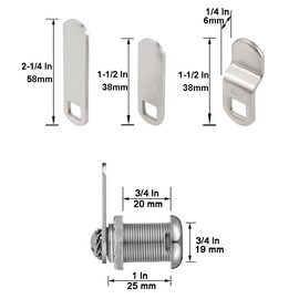 Cabinet Cam Locks Keyed Alike, 1” Cylinder Cam Locks for Tool Box RV Compartment Mailbox Vending Machine Drawer File Cabinet, Fits 3/4” Max Panel Thickness, Chrome Finish with 3 Cams and 2 Keys